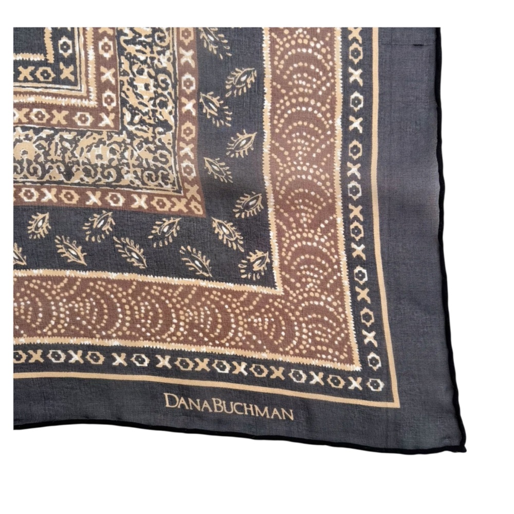 Dana Buchman Large Silk Scarf | black and brown